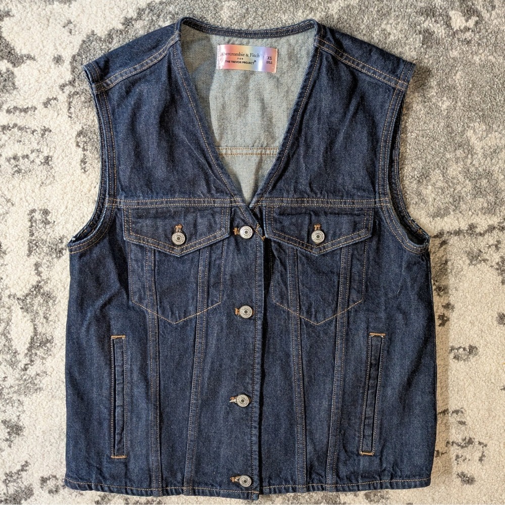 Abercrombie Fitch Mens Denim Vest Trevor Project Collection Dark Wash Sleeveless